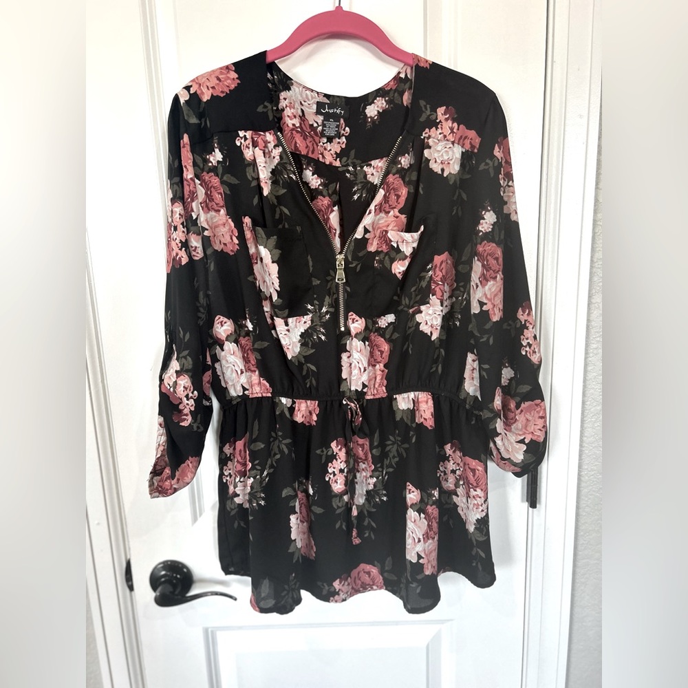 Peplum style floral top with poet sleeves